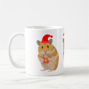 Caneca De Café Pequeno Hamster de Natal bonito segurando um prese