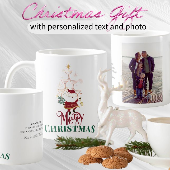 Caneca De Café Pequeno Presente Alegre Martini Natal Papai Noel (Tini Bit Merry Martini Photo Christmas Santa Coffee Mug Gift for Family Coworker BFF Best Friends)