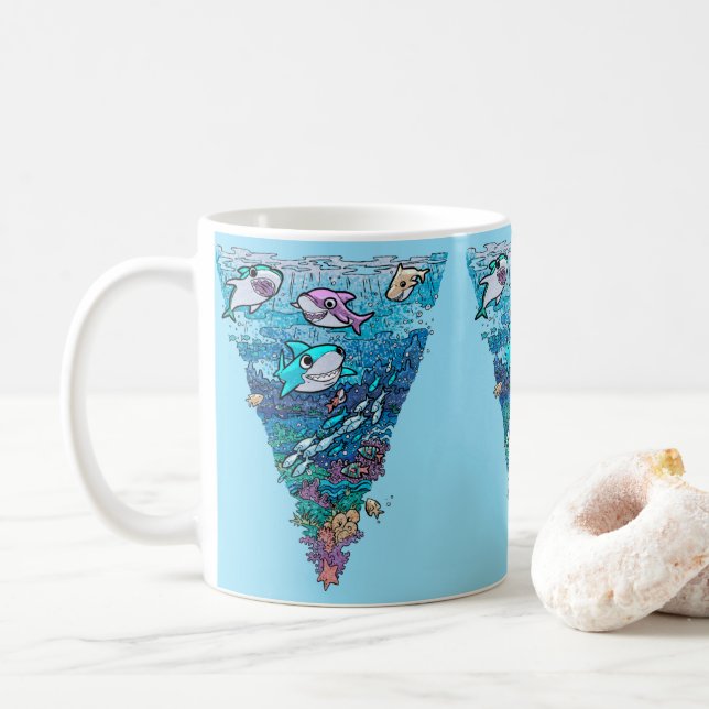 Caneca De Café Pequeno rabisco de tubarão (Com Donut)