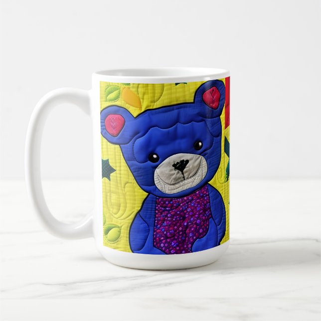 Caneca De Café Pequeno Urso Azul De Teddy Inclinado Como Design (Esquerda)