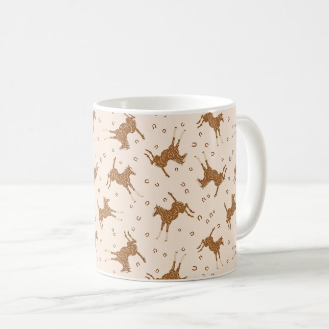 Caneca De Café Pequenos Cavalos Marrons - em cor-de-rosa salmão. (Frente Esquerda)