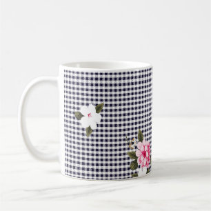 Caneca De Café Pequenos cheques e padrões de flores abstratos, 