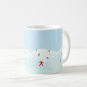 Caneca De Café Pequenos Esquiadores Em Snowy Hill