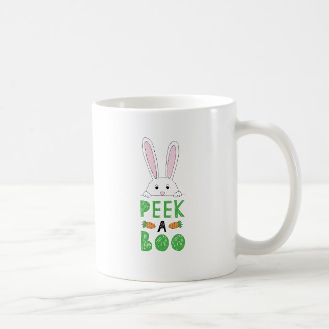 Caneca De Café Pequim Cor-de-rosa e branco, coelhinho espiado-a-b (Direita)