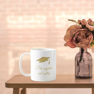 Caneca De Café Per aspera ad astra Citação Latina Escrita Dourada