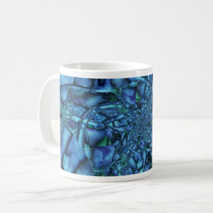 Caneca De Café Perdido   Mola de Arte Fractal Azul e Verde