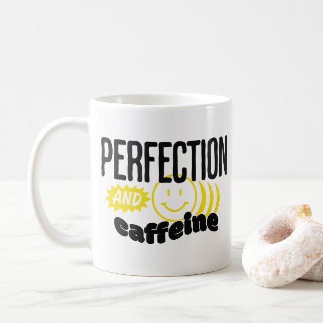 Caneca De Café Perfecção e Cafeína Funny Sarcástico (Com Donut)