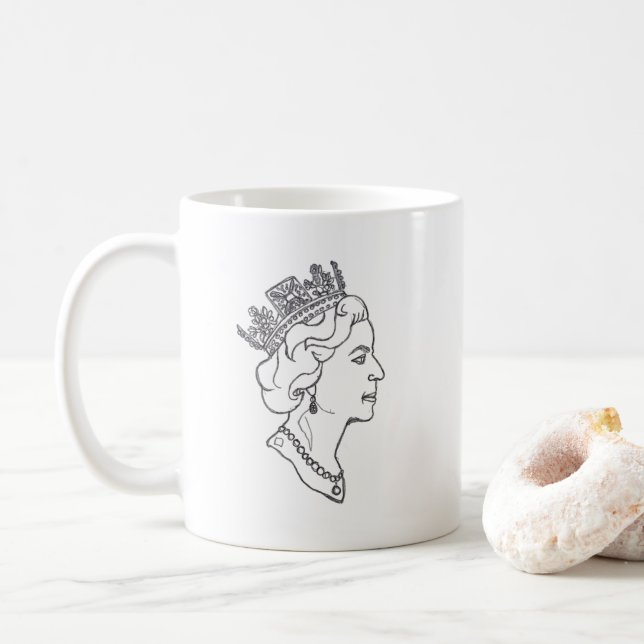 Caneca De Café Perfil da Rainha Elizabeth (Com Donut)