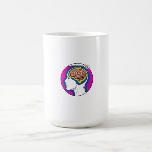 Caneca De Café Perfil do cérebro cabeça humana círculo rosa azul.