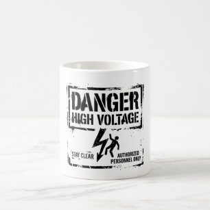 Caneca De Café Perigo Alta Tensão Industrial Brutalista Gráfico S