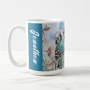 Caneca De Café Periquito Azul Nomes de Maridos Periquitos Papagai