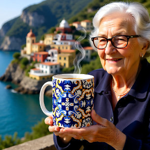 Caneca De Café 💙 💛 periwinkle, Azulejos azuis e amarelos