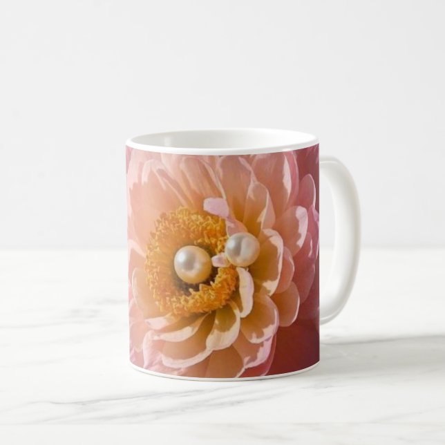 Caneca De Café Pérolas com flores cor-de-rosa  (Frente Esquerda)