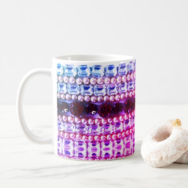 Caneca De Café Pérolas de rocha azul-rosa Elegante (Com Donut)