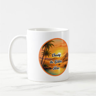 Caneca De Café Perseguindo a estética do oásis do pôr do sol da H