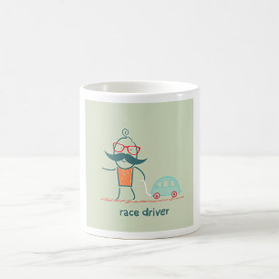 Caneca De Café Personagem de Bigode de Piloto de Corrida Engraçad