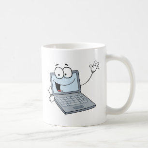 Caneca De Café Personagem de desenho animado do laptop que acena