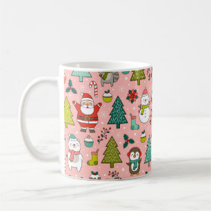 Caneca De Café Personagem de desenho animado, pinheiros e natal,