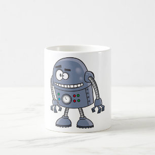 Caneca De Café Personagem Robô Engraçado Cor Azul Retro