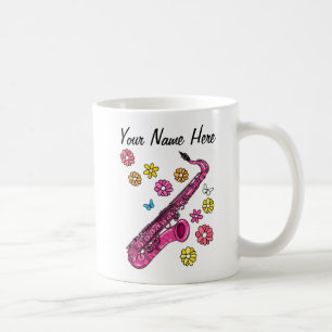 Caneca De Café Personalidade Musical Saxofonista Floral Saxofone 