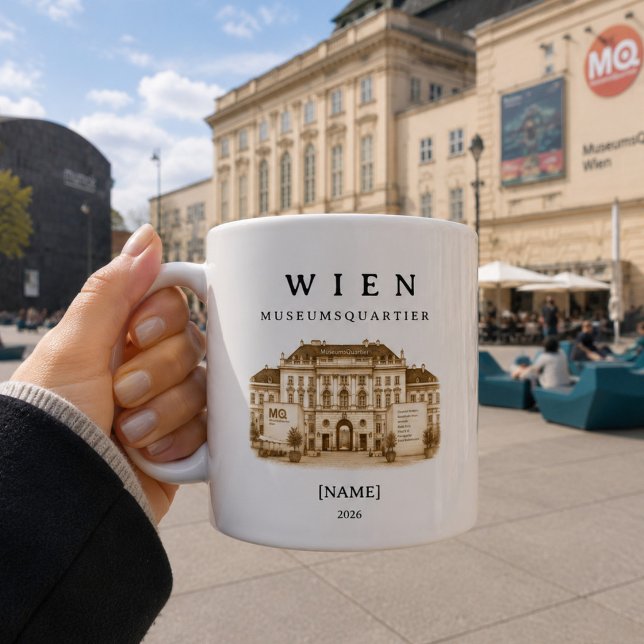 Caneca De Café Personalisierte Wien Museumsquartier Tasse | Name  (Wien MuseumsQuartier erleben – dein personalisierter Becher mitten im kreativen Herzen der Stadt)