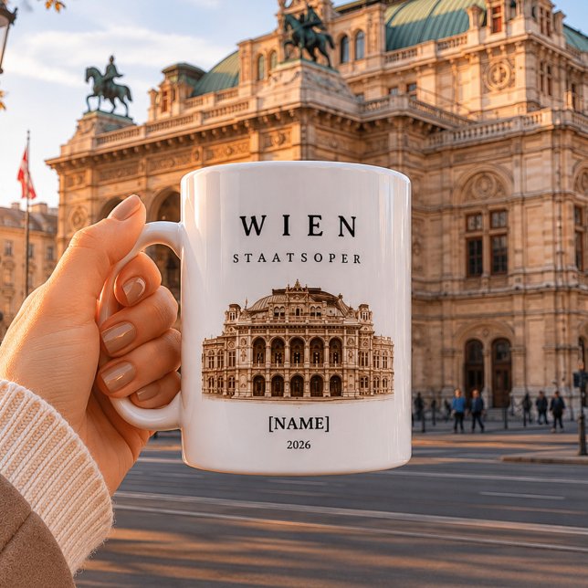 Caneca De Café Personalisierte Wien Staatsoper Tasse | Name  (Deine personalisierte Wien Staatsoper Tasse stilvoll einzigartig mit deinem Namen gestaltet)