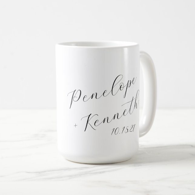 Caneca De Café Personalização de Casamento Branco da Caligrafia d (Frente Esquerda)