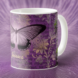 Caneca De Café Personalização de Ephemera Floral e Mama Roxa Vi