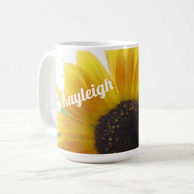 Caneca De Café Personalização de Foto de Girassol (Frente Esquerda)