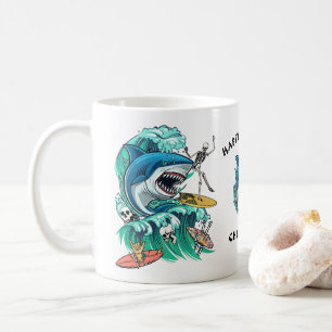 Caneca De Café personalização de onda de tubarões