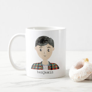 Caneca De Café Personalização de Retrato Masculino de Cartoon de 