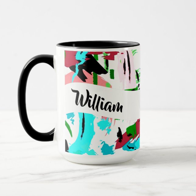 Caneca de café personalizada abstrata rosa e aqua (Esquerda)