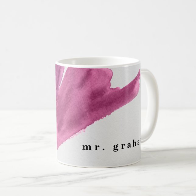 Caneca de Café Personalizada com Aquarela Roxa (Frente Esquerda)