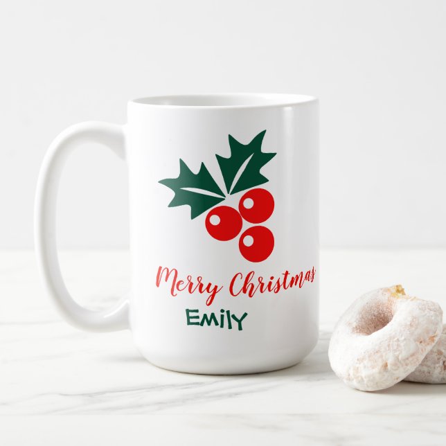 Caneca de Café Personalizada com Cereja de Natal (Com Donut)