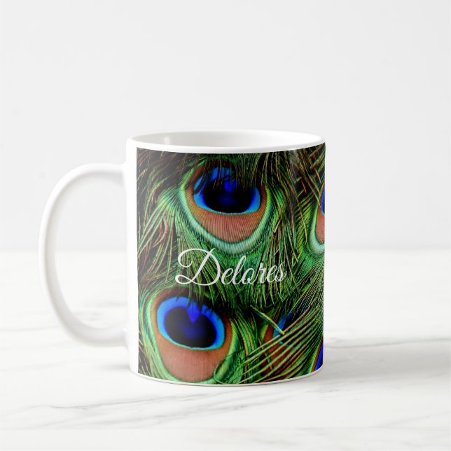 Caneca de café personalizada com penas de pavão (Esquerda)
