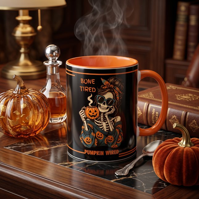 Caneca de café personalizada de Halloween com esqu (Personalized Retro Skeleton Halloween Coffee Mug)