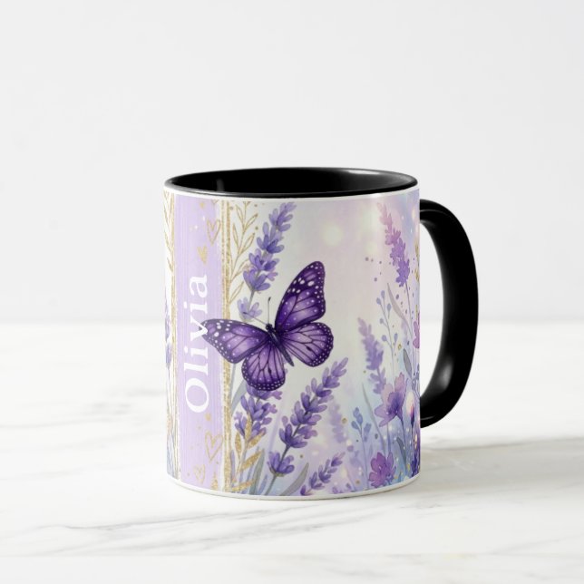 Caneca de Café Personalizada de Lavanda Borboleta  (Frente Esquerda)