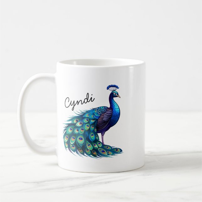 Caneca de Café Personalizada de Pavão Exótico, Pea (Esquerda)