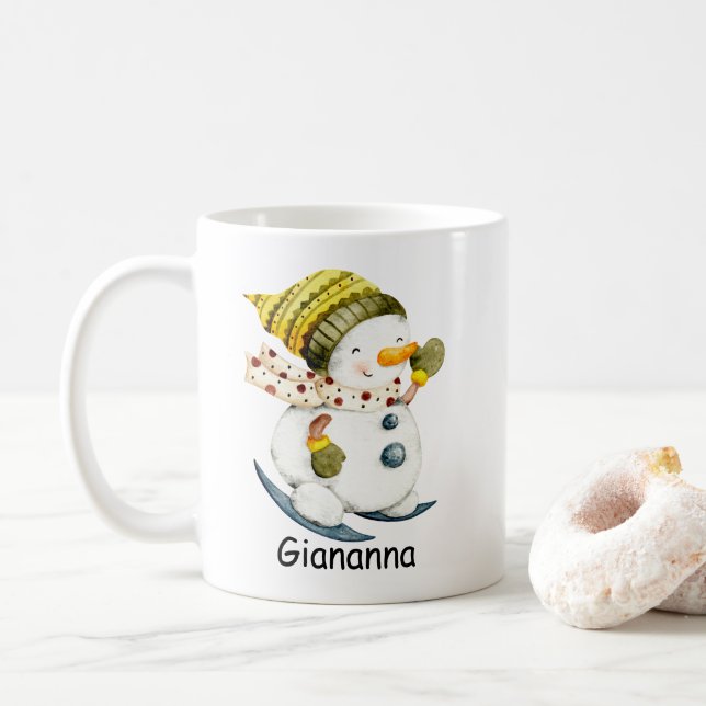 Caneca de Café Personalizada do Boneco de Neve (Com Donut)