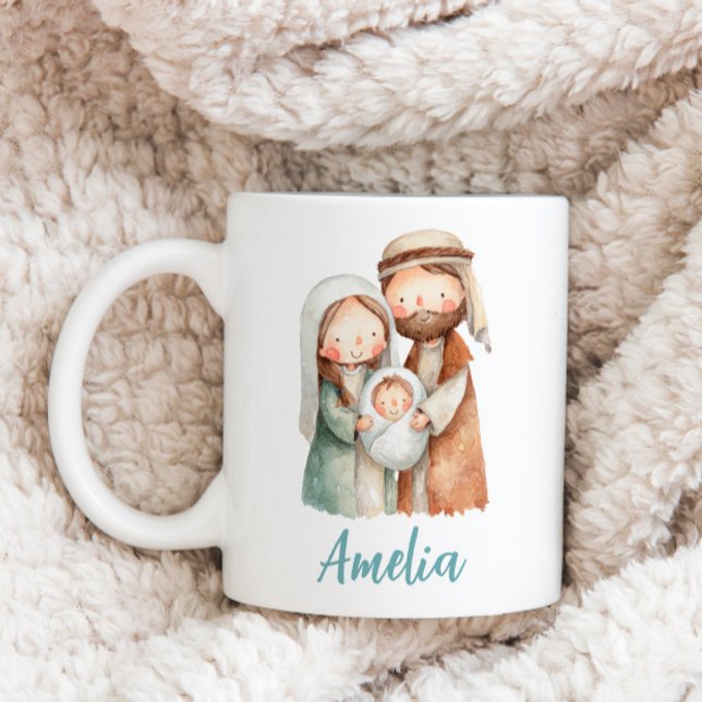 Caneca de Café Personalizada do Natal com Cena de  (Christmas Coffee Mug Holy Family)