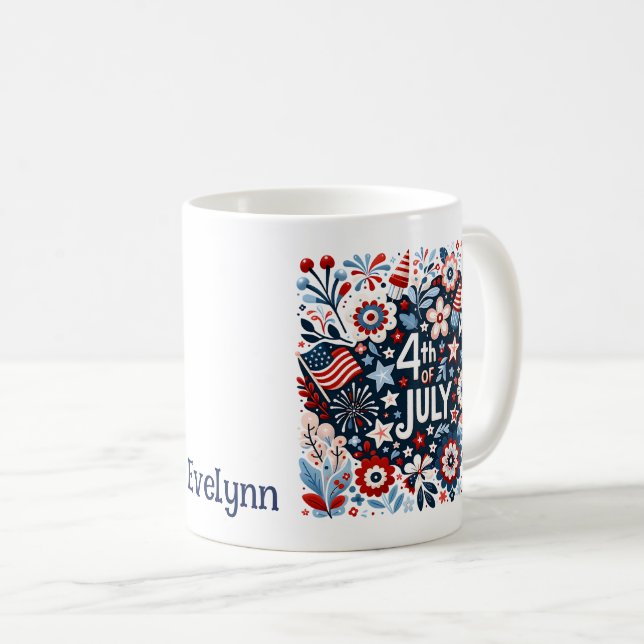 Caneca de Café Personalizada Floral 4 de Julho (Frente Esquerda)