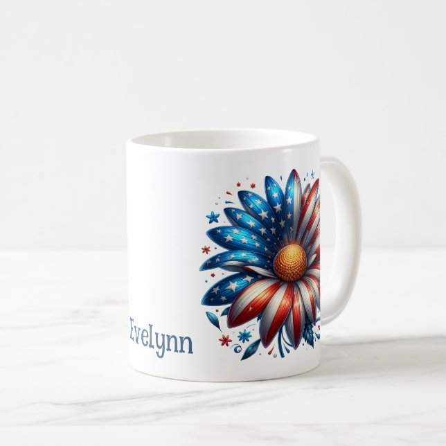 Caneca de Café Personalizada Floral 4 de Julho (Frente Esquerda)