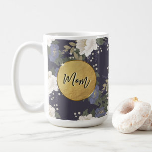 Caneca de Café Personalizada Floral Azul Mamãe