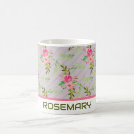 Caneca de Café Personalizada Flores e Folhas