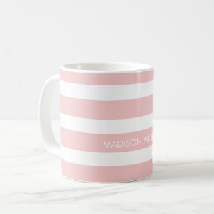 Caneca de Café Personalizada Listrada Rosa e Branc