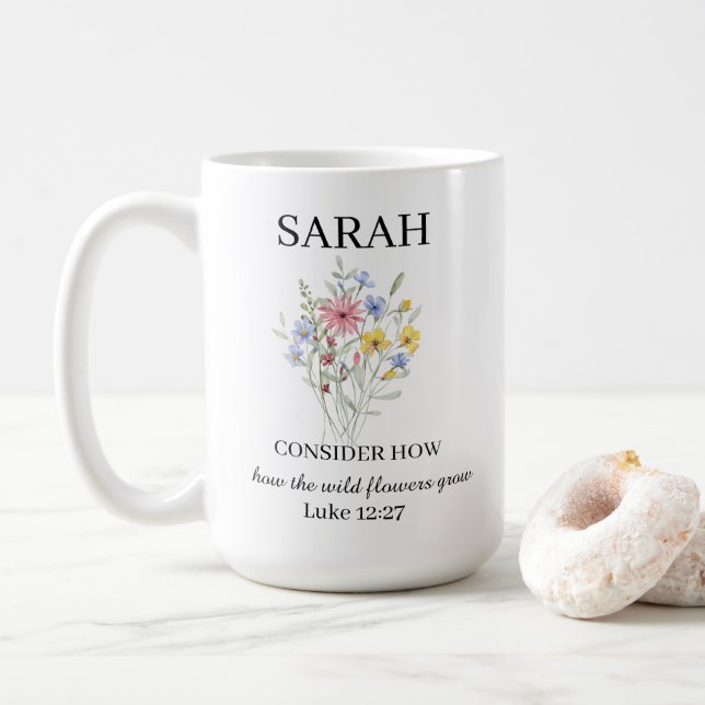 Caneca de Café Personalizada Lucas 12:27 (Com Donut)