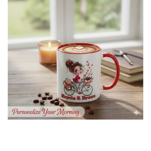 Caneca de Café Personalizada Menina Charme Bicicle (Criador carregado)