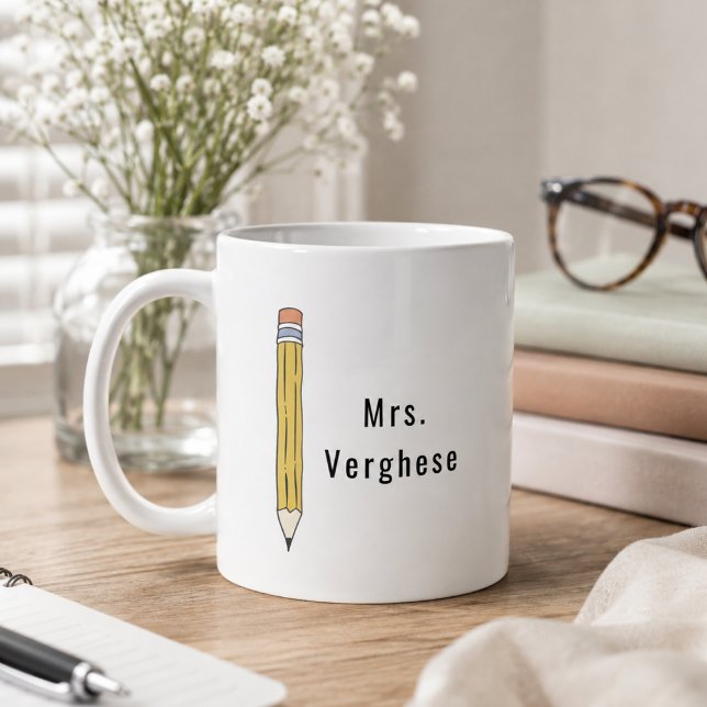 Caneca de Café Personalizada para Professores com  (Personalized Pencil Teachers Coffee Mug)