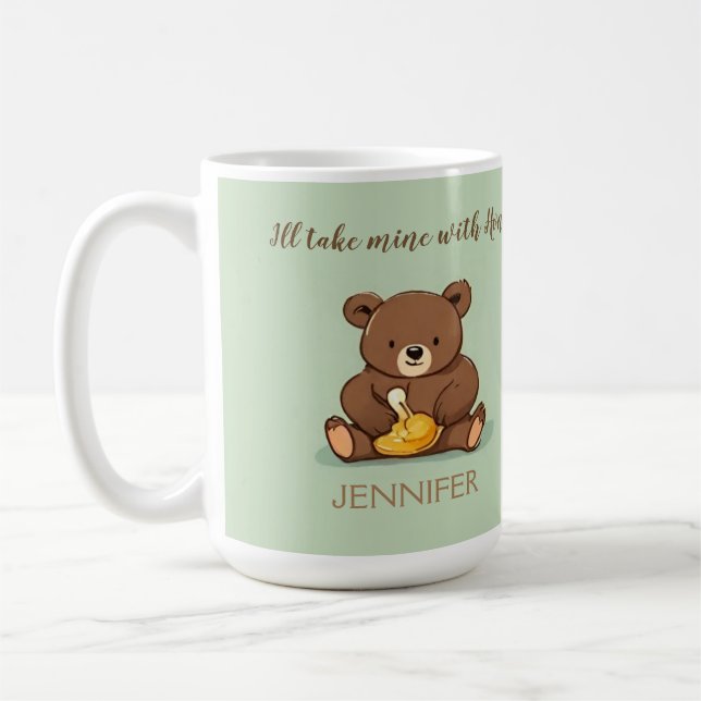 Caneca de Café Personalizada Pote de Mel Urso Fofo (Esquerda)