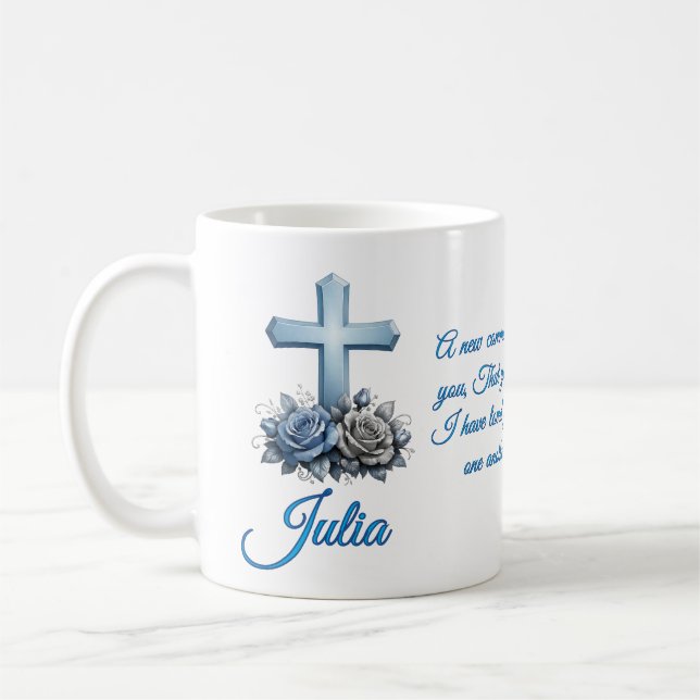 Caneca de Café Personalizada Rosa João 13:34 (Esquerda)